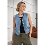 İLKCET MODA Heart Kolsuz Slim Fit Denim Ceket