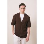 İLKCET MODA Kısa Kol Kahve Erkek Oversize Triko Hırka