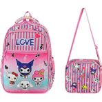 Ilkokul Çantası Kuromi 2'li Set 40*30 cm Beslenme Çantası Ortopedik Sırt Çantası Kız Çocuk - Pembe