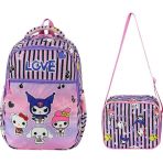 İlkokul Çantası Kuromi 2'Li Set 40*30 Cm Beslenme Çantası Ortopedik Sırt Çantası Kız Çocuk