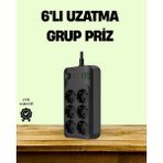 İlkyaz Fashion 2500W Güçlü 6’lı Priz USB ve Type-C Çıkışlı Termal Korumalı ILKYZ-KRGRS34