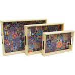 İlkyaz Fashion 3 Boy Ahşap Tepsi Desenli Zemin 16X26 - 21X31 - 24X34CM (4887) - Renkli