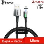 İlkyaz Fashion Baseus Zinc Magnetic USB Kablo Şarj Android Mikro Başlık 2metre 1.5A-(5775) ILKYZHB-RS3455 - Siyah