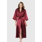 İlkyaz Fashion Ieg™ Bordo Uzun Saten Sabahlık - M