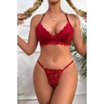 İlkyaz Fashion Ieg™ Kadın Bordo Dantel ve Ip Detaylı Şık Sütyen Külot Takımı Seksi Iç Giyim Seti