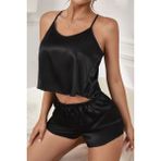 İlkyaz Fashion Ieg™ Kadın Siyah Özel Tasarım Asimetrik Sırt Dekolte Detaylı Şortlu Gecelik Takımı Şık G - L - XL