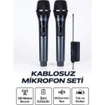 İlkyaz Fashion Profesyonel Çiftli Kablosuz Mikrofon Seti Karaoke Şarj Edilebilir 50 Metre ILKYZ-KRGRS34 - 1 - Renkli