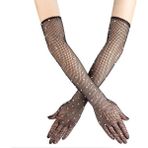 İlkyaz Fashion Siyah Renk Incili Elmas Işlemeli File Örgü Uzun Eldiven 45 cm - Standart - Renkli