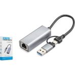 İlkyaz Fashion USB 3.0 &amp; Type-C Ethernet Adaptör Gigabit - Gri HDX7863 - Renkli