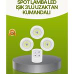 İlkyaz Fashion Uzaktan Kumandalı 3 Lü Kablosuz LED Spot Lamba Seti Yapışkanlı Pratik Kullanım - 1 m - 00 Beyaz