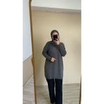 İlmek 22177 Kadın Rahat Kalıp Ince Triko Basic Kazak Füme