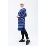 İlmek Kadın Çizgili Uzun Triko Tesettür Tunik 4355 - 40 - Saks