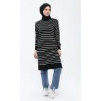 İlmek Kadın Çizgili Uzun Triko Tesettür Tunik 4355 - 42 - Siyah