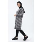 İlmek Kadın Çizgili Uzun Triko Tesettür Tunik 4355 - 46 - Füme