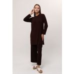 ilmek Kadın Kahverengi Pantolon Tesettür Tunik Pliseli Sandy İkili Takım 5219