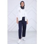 ilmek Kadın Lacivert Beli Lastikli Pileli Pantolon 5272