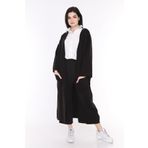 İlmek Kadın Siyah Kışlık Kimono Kol Cepli V Yaka Hırka