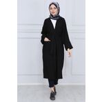 ilmek Kadın Siyah Yazlık Kuşaklı Çift Cepli Kimono