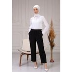 ilmek Siyah Kadın Beli Lastikli Cepli Düz Paça Pantolon