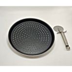 Ily Granit Delikli Pizza Tepsisi + Inox Pizza Kesici - 26 cm - Siyah