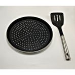 İly Granit Delikli Pizza Tepsisi - Metal Saplı Siyah Spatula - 30 cm
