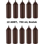 İly Store 10 Adet Kahverengi, Fişek Plastik Sosluk, Ketçap, Mayonez, Hardal, Barbekü, Zeytinyağlık, Limonluk, 750 ml