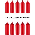 İly Store 10 Adet Kırmızı, Fişek Plastik Sosluk, Ketçap, Mayonez, Hardal, Barbekü, Zeytinyağlık, Limonluk, 500 ml