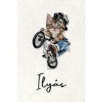 Ilyès: Cahier personnalisé avec prénom Ilyès | Cadeau d'anniversaire pour enfant, garçon, homme, copain ... | Chat à bicyclette | 110 pages lignée, Petit Format 6x9 pouces (15,24 x 22,86 cm)