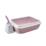 Imac Duo Pembe Beyaz Açık Kedi Tuvalet Kabı ve Kürek