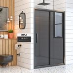 İmaj Banyo Troy Füme Cam İki Duvar Arası 1 Sabit 1 Sürgü Duşakabin 134 Cm - H:190 Cm Siyah