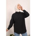 İmaj Butik 72520 Siyah Salaş Basic Kadın Gömlek