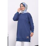 İmaj Butik Açık Lacivert Bisiklet Yaka Armalı Tunik