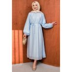 İmaj Butik Bebe Mavi Balon Kol Bel Bağlamalı Elbise - 38 - 40