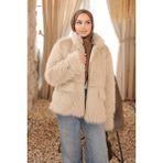 İmaj Butik Bej Fermuarlı Astarlı Kısa Kürk Kaban - 40