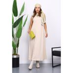İmaj Butik Bej Sıfır Kol Penye Tesettür Içlik Elbise - 42 - 44
