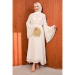 İmaj Butik Beyaz Ispanyol Kol Bel Bağlamalı Tül Elbise - 38 - 40