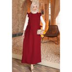 İmaj Butik Bordo Bel Kuşaklı Kolları Fırfırlı Elbise