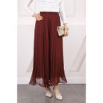 İmaj Butik Bordo Bel Lastikli Piliseli Şifon Etek - 40