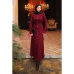 İmaj Butik Bordo Düğmeli Triko Elbise - Standart