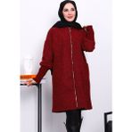 İmaj Butik Bordo Fermuarlı Yün Kaşe Kaban - 38 - 40