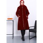 İmaj Butik Bordo Kapüşonlu Angora Kaban - 48