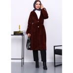 İmaj Butik Bordo Kruvaze Yaka Kol Apoletli Angora Kaban - 40