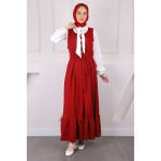 İmaj Butik Bordo Kuşaklı Bluz Kombinli Jile Elbise - 40