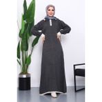 İmaj Butik Füme Gömlek Yaka Fermuarlı Triko Elbise - Standart