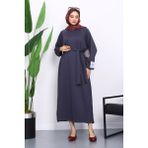 İmaj Butik Füme Kolu Armalı Reglan Kol Basic Modal Kuşaklı Elbise - 44