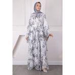 İmaj Butik Gri Desenli Eteği Katlı Şifon Elbise - 38 - 40