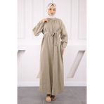 İmaj Butik Haki Bel Kuşaklı Müslin Elbise - 42 - 44