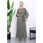 İmaj Butik Haki Kolu Armalı Reglan Kol Basic Modal Kuşaklı Elbise - 38