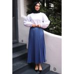 İmaj Butik Indigo Bel Lastikli Piliseli Etek - İndigo