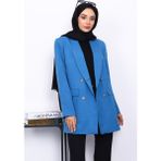 İmaj Butik Indigo Düğmeli Kruvaze Yaka Krep Ceket Kadın Dokuma Kumaş Özellikli Şık Tasarım - İndigo - 40